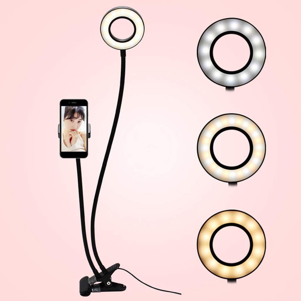Soporte Perezoso para Teléfono Móvil Selfie, con Transmisión De Luz En Vivo con Temporizador Led, 3 Modos De Iluminación Regulables, Adecuado para Todos Los Teléfonos Móviles Negro