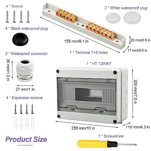 Wasserdichter Verteilerkasten für den Außenbereich, IP65 Wasser und Staubdichter Verteilerkasten, 12 Way mit Klemmen 7+5 Löcher, Geeignet für den Garten Oder den Außeneinsatz
