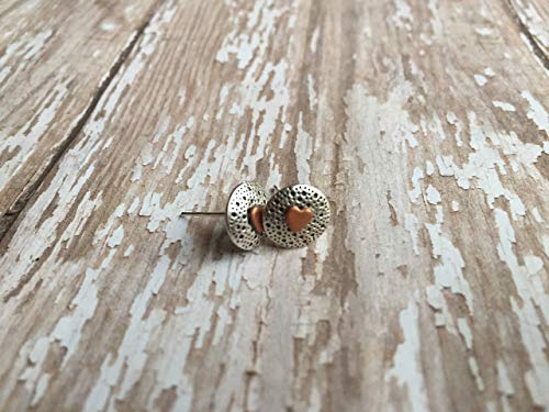 Silver And Copper Small Heart Stud Earrings #TOP2