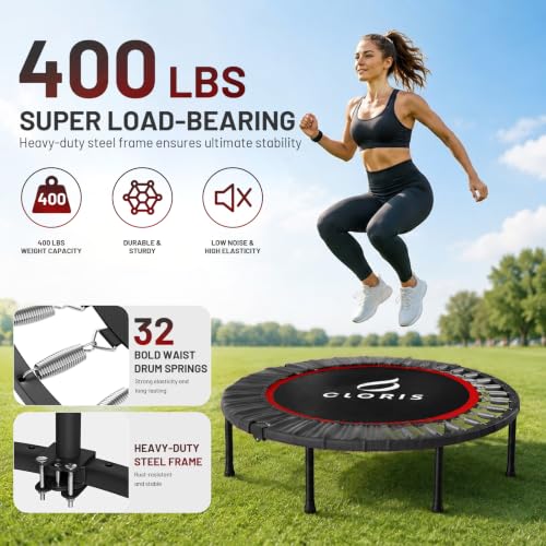 Image of CLORIS Rebounder Trampoline for Adults 40 Inch, 400 lbs Capacity with 5-Level Adjustable Bar, Foldable Mini Indoor Fitness Workout Exercise Equipment Blue