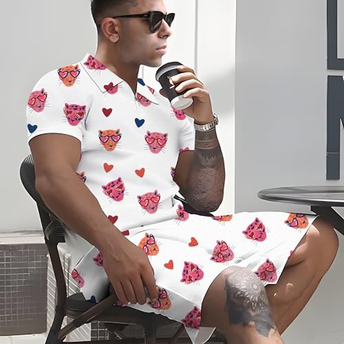 Men's Short Sets Outfits 2 piece Printed Animals Summer Tracksuit Short Sleeve Polo Shirt and Short Sets Vacation Outfits4
