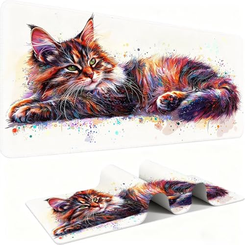 Tapis de souris XXL pour maison et gaming grand tapis de bureau chat colore design