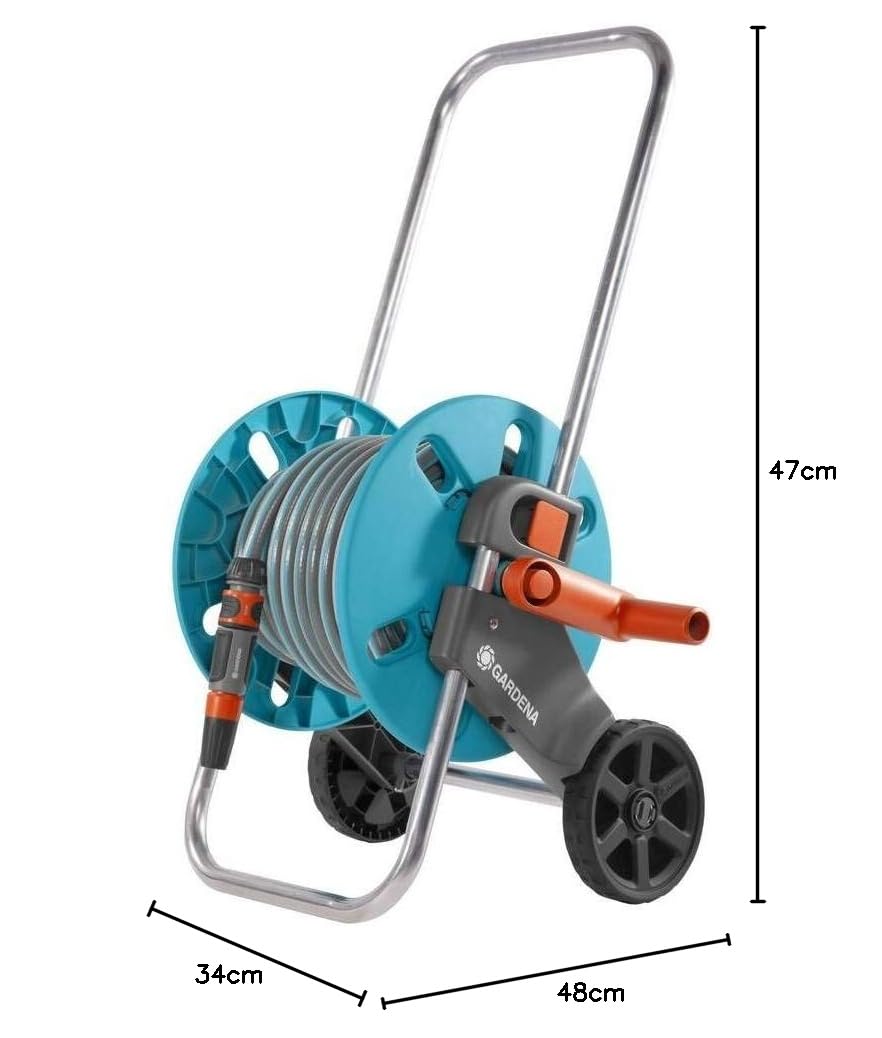 Carro Aquaroll S con 20 m de manguera Classic, 13 mm(1/2”) de piezas Original Gardena System y Lanza rociadora