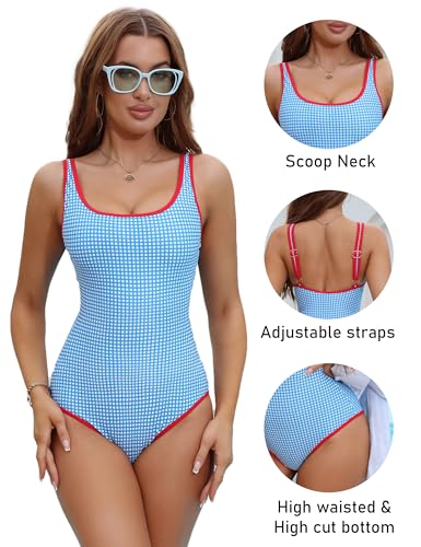 Image of BMJL Women's One Piece Swimsuit Sports Adjustable Strap Bathing Suit Color Block Ribbed High Cut Swimsuits