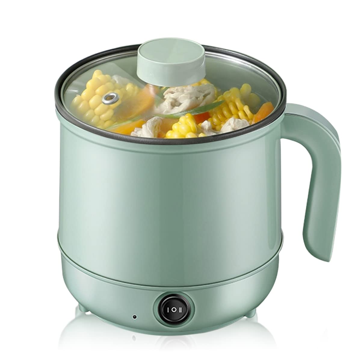 MINTER Mini Electric Hot Pot with Steam Rack, 1.7L Rapid Noodle Cooker, Mini Hot Pot, Egg Cooker, Non-Stick Casserole, 110V 600W -