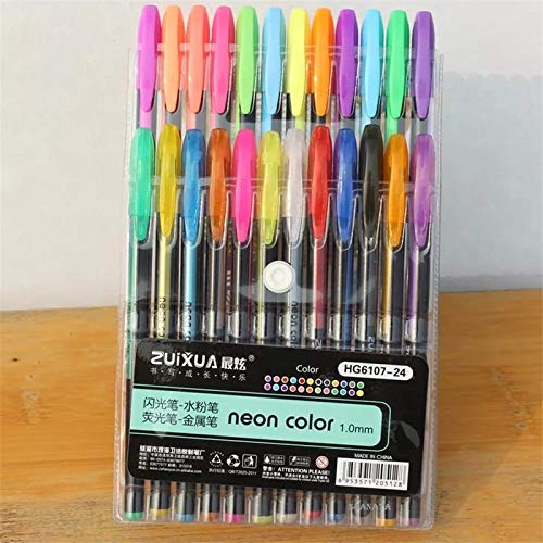 SHANAYA Glitter NEON Gel Pens 24 Pack | 24 Awesomely Bright NEON Colors | No-Slip Grip | 1.0mm Medium Tip For Coloring, Drawing, Art For Kids, Children, Boys, Girls SHANAYA Glitter NEON Gel Pens 24 Pack | 24 Awesomely Bright NEON Colors | No-Slip Grip | 1.0mm Medium Tip For Coloring, Drawing, Art For Kids, Children, Boys, Girls