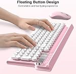 Wireless Keyboard and Mouse -Wireless Typewriter Keyboard with Phone Holder, Cute Pink Keyboard and Mouse Combo, 2.4G Cordless Retro Computer Keyboard and Silent Mouse for Windows Laptop/Desktop/PC