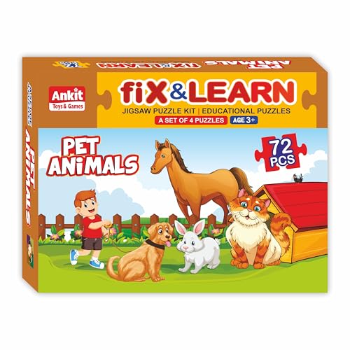 Image of Ankit Toys & Games Fix 'n' Learn Pet Animals Jigsaw Puzzle for Kids | Educational & Learning Toy for Kids Age 3 and Above | Boost Memory Skills | 72 Pieces Transport Puzzles (Set of 4 Puzzles in Box)