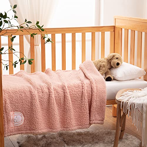 Bertte Sherpa Fleece Baby Blanket | Plush Swaddle Receiving Blankets Super Soft Warm Lightweight Breathable For Infant Toddler Crib Stroller - 33"X43" Large, Pink, Sherpa - Pink #TOP6