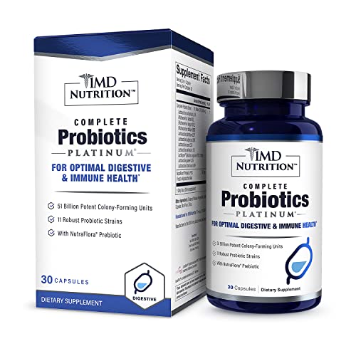 1MD Nutrition Complete Probiotics Platinum Prebiotics and Probiotics for Men & Women - Probiotic Supplement for Digestion w/ More Than 50 Billion Live CFU 11 Strains Dairy-Free - Vegetarian Caps