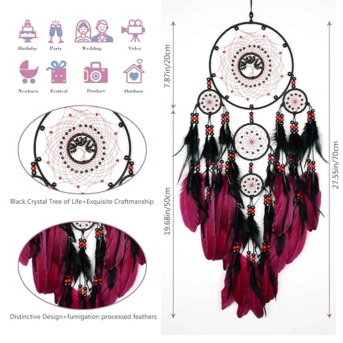 Large Dream Catchers, Boho Handmade Native Macrame Dream Catchers Wall Hanging for Bedroom Living Room Dorm Room Decor, Adults Wedding Party Decor, Festival Blessing Gift (Red & Black) - Image 4