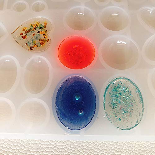 Scivokaval 18AMZJM01 Cabochon Gem Jewelry Silicone Mold Oval Teardrop Square Heart Round Shapes For Polymer Clay Crafting Resin Epoxy Pendant Earrings Making Casting Diy Craft Mold 29 Design 58 Cavity Large thumb #3