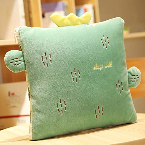 Ecloud Shop Creative Cushion Blanket 2 In 1 Pillow Quilt Multifunctional Pillow Blanket Back Support Cushion Soft & Warm Nap Mat Cushions For Sofa Bed Office Chair (Cactus) #TOP2