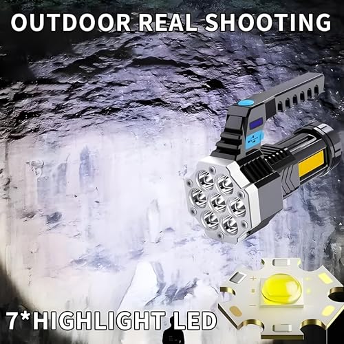 Image of Oblivion 7-in-1 Rechargeable LED Torch Light - High-Power, 100m Beam Range Flashlight with Multi-Mode Brightness, USB COB Side Light, Waterproof Emergency Lantern for Outdoor, Camping, Hiking, Travel