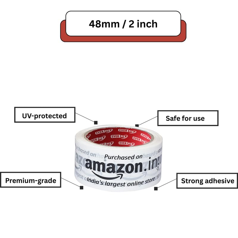 Image of BOPP Packaging Amazon White Tape | Cello | 48mm / 2 inch Width | BOPP Industrial Packaging Tape for E-Commerce Box Packing, Office and Gift Wrapping & DIY | 65 Meter Pack of 6