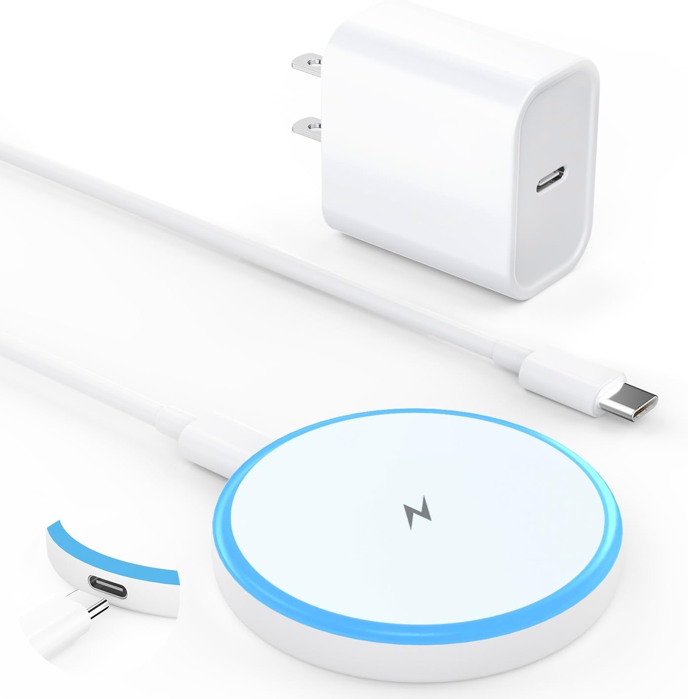 Magnetic Wireless Charger 15W with 20W Adapter & 6ft Cable – MagSafe Charger for iPhone 16/15/14/13/12 Pro/Max/Plus/Mini & AirPods 3/2/Pro – Fast Wireless Charging Pad for Home, Office, Travel