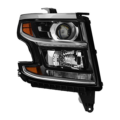 VIPMOTOZ Black Housing OE-Style Projector Headlight Headlamp Assembly For 2015-2020 Chevy Tahoe Suburban Halogen Model, Passenger Side