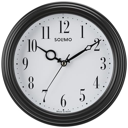Amazon Brand - Solimo Round Analog Wall Clock|Plastic and Glass|8 Inch|Black
