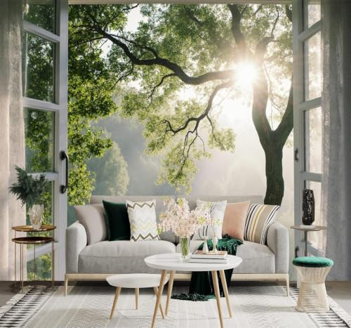 Papier peint texture soyeuse arbre vert grand format pour mur TV