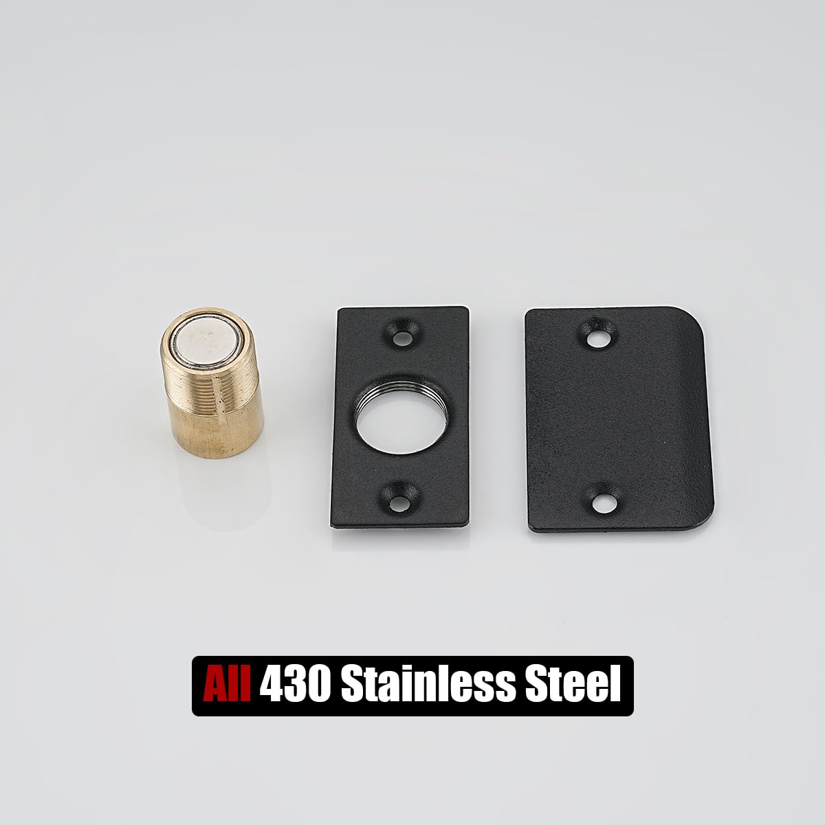 JQK Closet HBC120-BK-P8 - Cierre magnético de bola para puerta, acero inoxidable 430, ajustable con placa de golpeo, acabado negro, paquete de 8