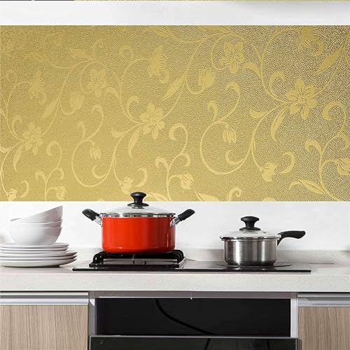Image of SIA VENDORS Kitchen Waterproof Oil Proof Aluminum Foil Sticker, Silver Chequer Peel and Stick Wallpaper Removable and Self Adhesive Paper for Kitchen Countertops Cabinet (Gold Jasmine, 24 x 48 Inch)