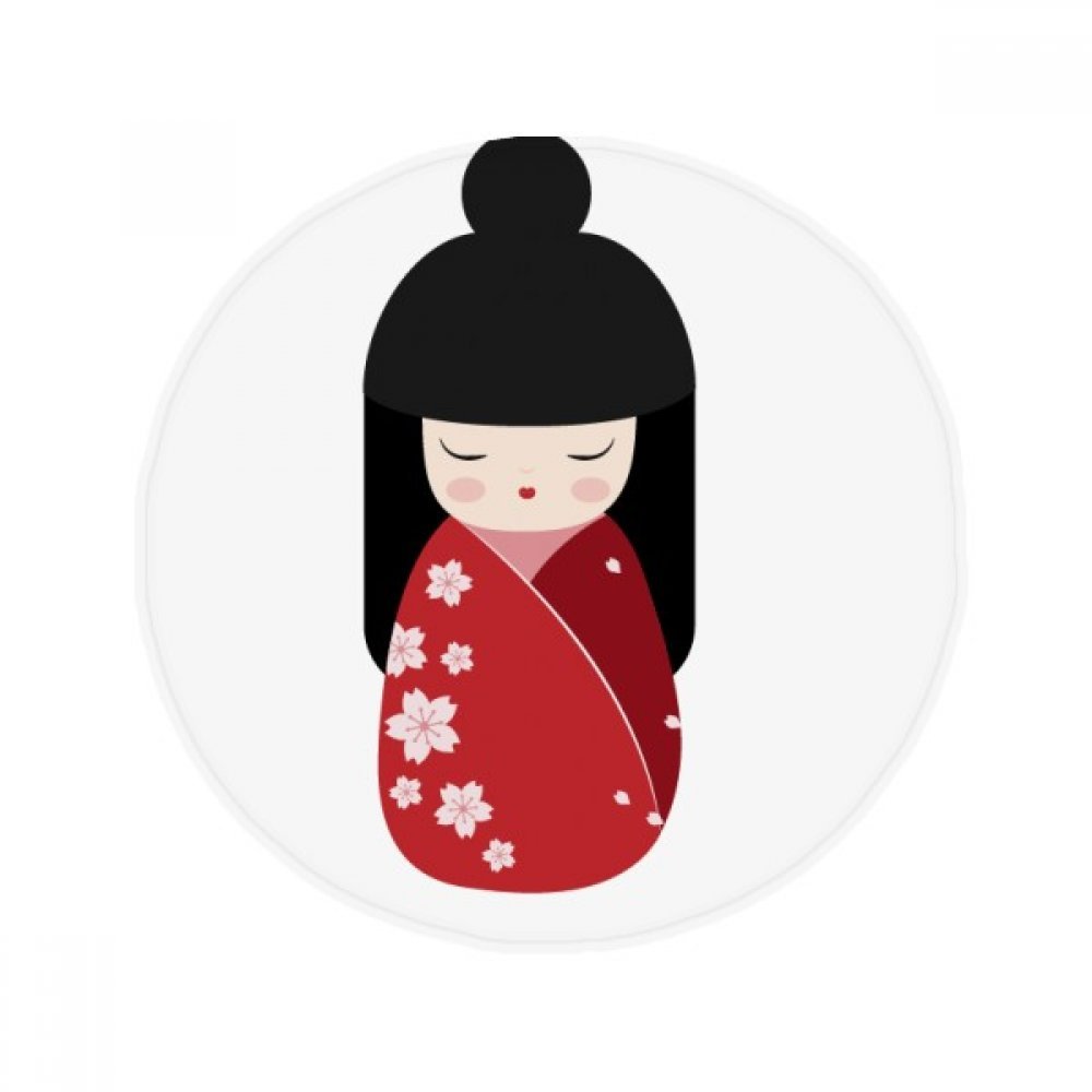 Tapis rond 50x50cm kimono sakura rouge et sol antidérapant