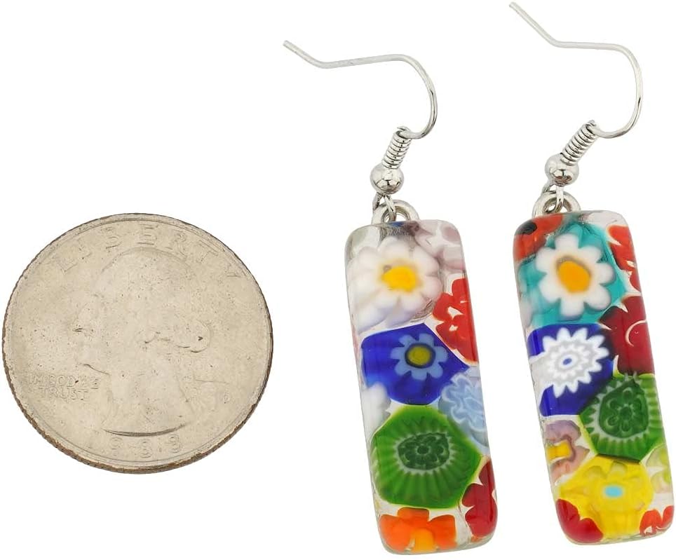 Glass Of Venice Murano Glass Millefiori Rectangular Earrings - Multicolor