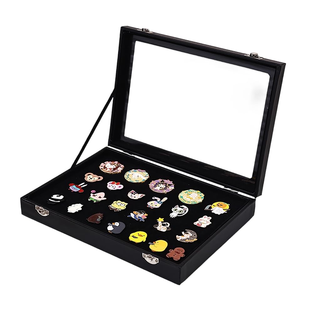 ピンバッジ収納ケース 透明窓付き ピンズ・バッジ・メダル収納 ベルベット素材 防塵 展示ケース コレクションボックス (M) - 1