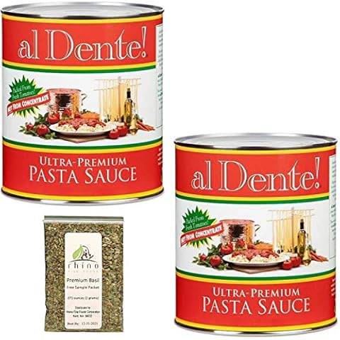 al Dente!, Stanislaus Ultra Premium Pasta Sauce (Fully Prepared, For "Vera Cucina" Enjoyment), Size #10 can (6 lb, 9 oz), 105 oz (Pack of 2)+Includes-Free Basil Leaves from Rhino Fine Foods.071 oz Cover