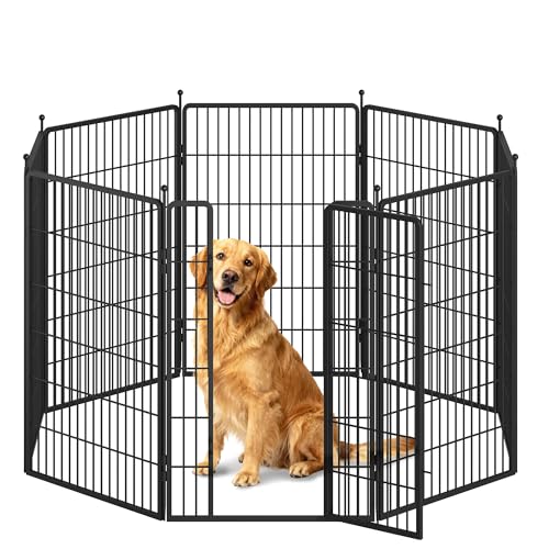 Fobyfurny Recinto per Cani, Recinto per Cani Pieghevole in Metallo, Recinzione per Animali Domestici, Interno ed Esterno, Recinzione a 8 pannelli con 2 Serrature, Altezza 100 cm, Nero, FPWL103TB1