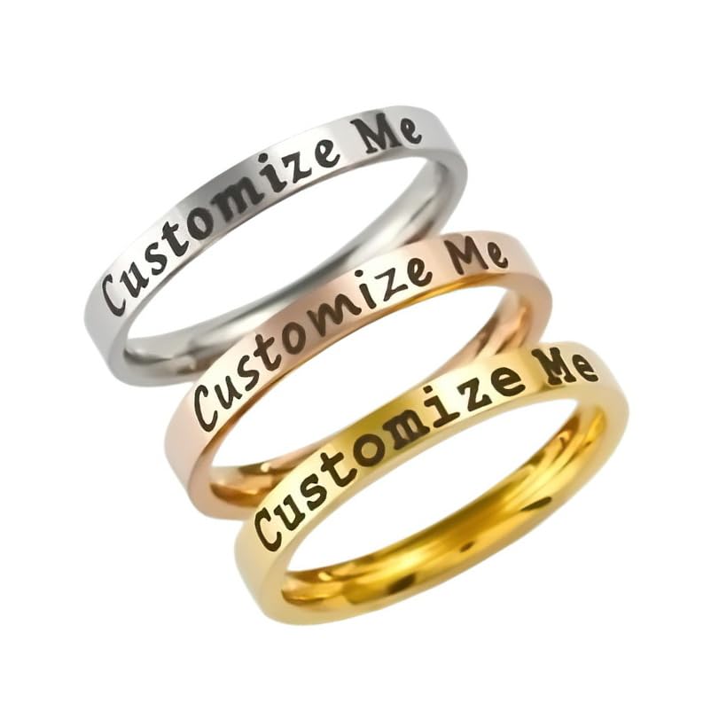 Name Ring - Custom Text Stainless Steel Band Ring, Personalized Gift for Her & Him, Couples Mother Daughter Sisters Friends, Valentines Anniversary Birthday Graduation Christmas Bridesmaids Wedding