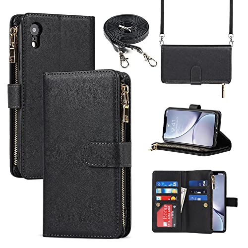 Jaorty for iPhone XR Wallet Case, iPhone XR Phone Case for Women with Card Holder, iPhone XR Cases for Men, Crossbody PU Leather Case for Girls with Strap and Credit Card Holders,6.1