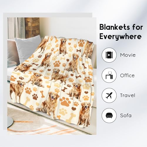 Golden Retriever Blanket with Girls Boys, 50x60 Inches Blanket with Dogs on it, Cozy Soft Throw Gifts for Dog Lovers, Cute Flannel Throw Blankets for Bed Travel