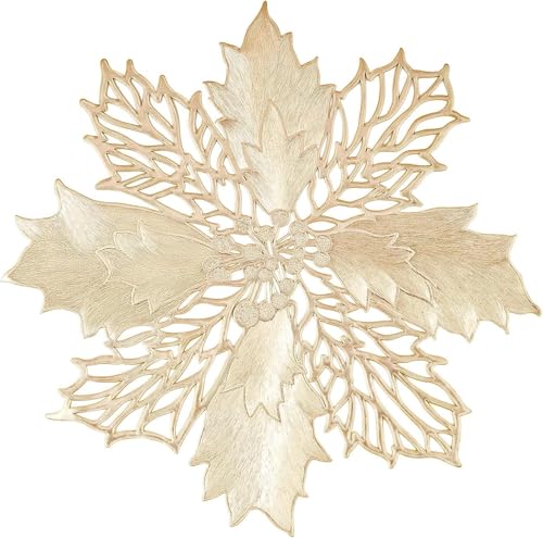 Image of HomeCloud PVC Material Round Shape Table Mat, Dining Table Mat,Table Placemats, Round Mats,Best for Bed-Side Table /Center Table, Dining Table /Shelves (Floral Hoop Gold, Set of 4)
