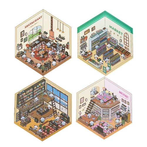 DIY 3D コラージュ素材 シーンシール 造景ル 紙ミニチュア模型 紙ドールハウス 3D 立体 ハウスステッカー 紙素材 手帳パック 日記帳 立体 韓国系 ニッチ ストレス解消 可愛い 趣味