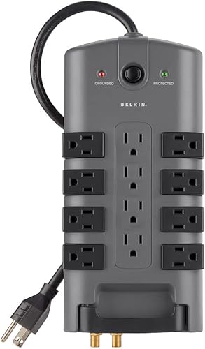 Miniatura 9 de Regleta giratoria con protección contra sobretensión y protección para teléfono con cable de 6 pies de Belkin Estándar Gris