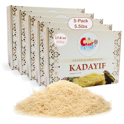 Sarah's Candy Factory Dried and Shredded Kadayif Kataifi Fillo Dough 5 Pack 500g 1.1 lb Each Traditional Phyllo for Middle Eastern and Mediterranean Desserts No Additives Shelf Stable