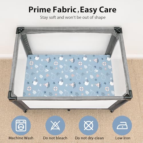 Image of Baby Mini Crib Sheets Boy, Portable 38 inchx26 inch Pack and Play Sheets Fitted for Playard and Pack N Play Mattress, 3-Pack Soft Microfiber Blue Ocean Whale