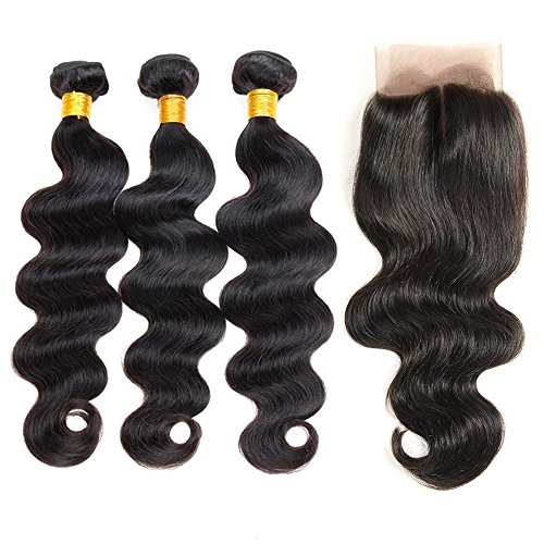 ZILING Brazilian virgin hair body wave with lace closure human hair bundles with closure extensions hair (16 18 20 w 16 middle part)
