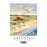 Cuadro de Impresión de Pared de Paisaje de Playa Costera,Póster de Impresión de Obra Aberdeen Escocia,Pósters de Ferrocarriles Británicos,Arte de Pared UK Vintage,Decor para Hogar y Sala,Sin Enmarcar