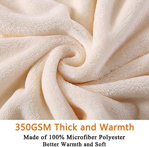 Softcare Soft Queen Size Summer Blanket All Season 350Gsm Thicken Warm Fuzzy Microplush Lightweight Thermal Fleece Blankets For Couch Bed Sofa Ivory 90"*90" #TOP2