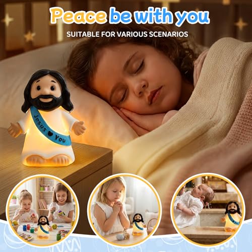 Image of Jesus Night Light,Resin Jesus Sculpture Lamps,Mother's Day,Religious Statue Lamp Gift for Mom,Table Lamp for Bedroom Desktop Holiday Decoration,Baptism Gift for Women
