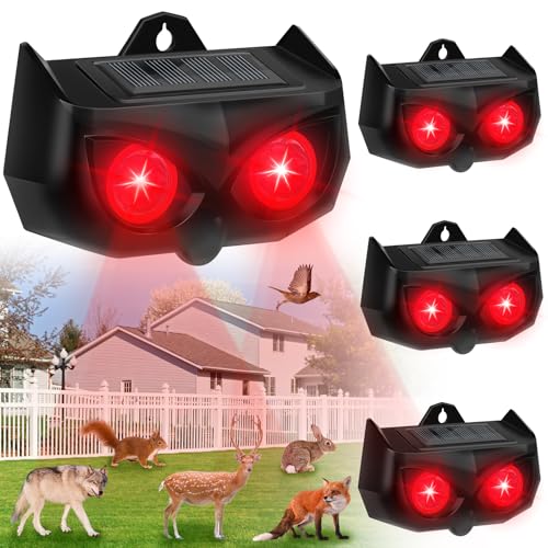 Solar Nocturnal Animal Repeller,Animal Solar Repeller Devices with Red Lights,Predator Deter for Coyote Fox Skunk,Waterproof Raccoon Squirrel Cat Repellent for Yard Farm Chicken Coop(4 Pcs)