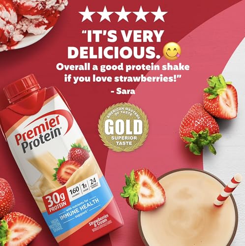 Image of Premier Protein Shake, Strawberries & Cream, 30g Protein, No Added Sugar, 24 Vitamins & Minerals to Support Immune Health, 11 fl oz, 15 Pack (Packaging May Vary)