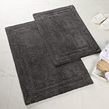 Superior Non-Slip 2 Piece Bath Rug Set, Ultra Plush, Soft, and Absorbent 100% Combed Cotton Pile - Traditional Oval Bath Mat Set, Charcoal