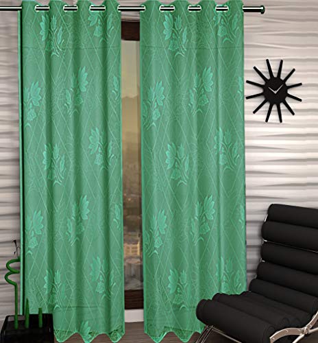 Image of Kuber Industries Cotton 2 Pieces 7 Feet Eyelet Door Curtain (Green)-Ctktc28590