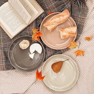 Mora Ceramic Flat Pasta Bowl Set of 4 35oz Microwave Safe Plate with High Edge for Kitchen and Eating Large Wide BowlsPlates for Serving Dinner Salad etc Neutrals