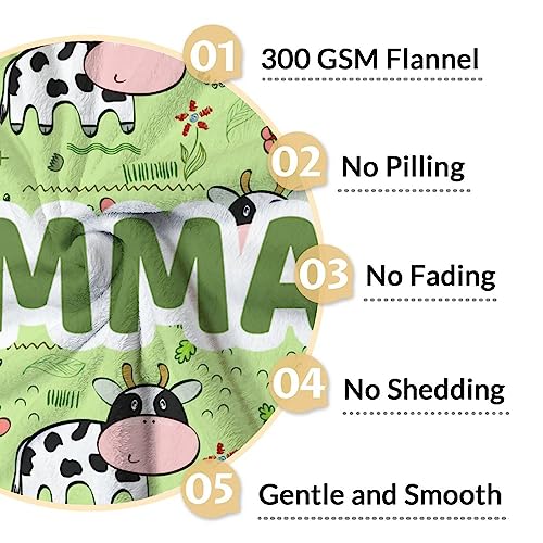 Mercuryelf Custom Cow Throw Blanket - Soft, Fuzzy & Warm - 30x40 Inches Small Blankets for Lap, Crib - Light Green Cute Throws Gift for Kids