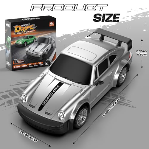 Image of RC Drift Car 1:24 Scale, 4WD Remote Control Car with LED Lights 20KM /H High Speed, Dual-Mode Racing & Drifting Toy Car with 2 Batteries, Gift for Kids & Adults, Silver