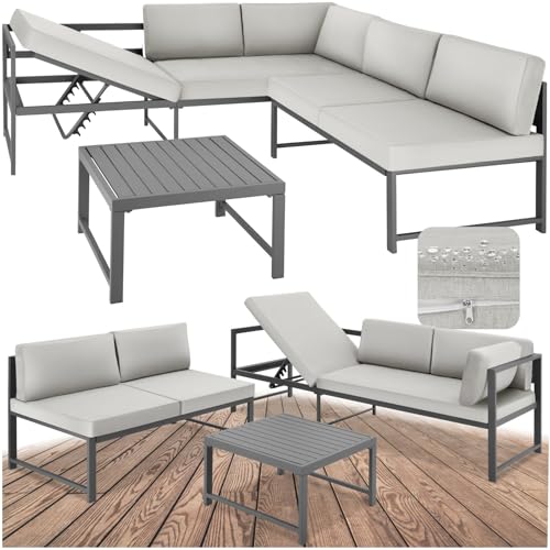 TecTake Conjunto de Muebles de Jardín, Sofa Exterior, Mesa de Exterior, Aluminio Ligero, Cojines Impermeables, Muebles...